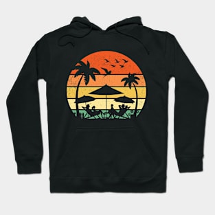 Family Vacation Tropical Summer Palm Tree Beach Retro Vintage Sunset Hoodie